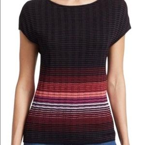 St. John ombre knit sweater top pink black sz L